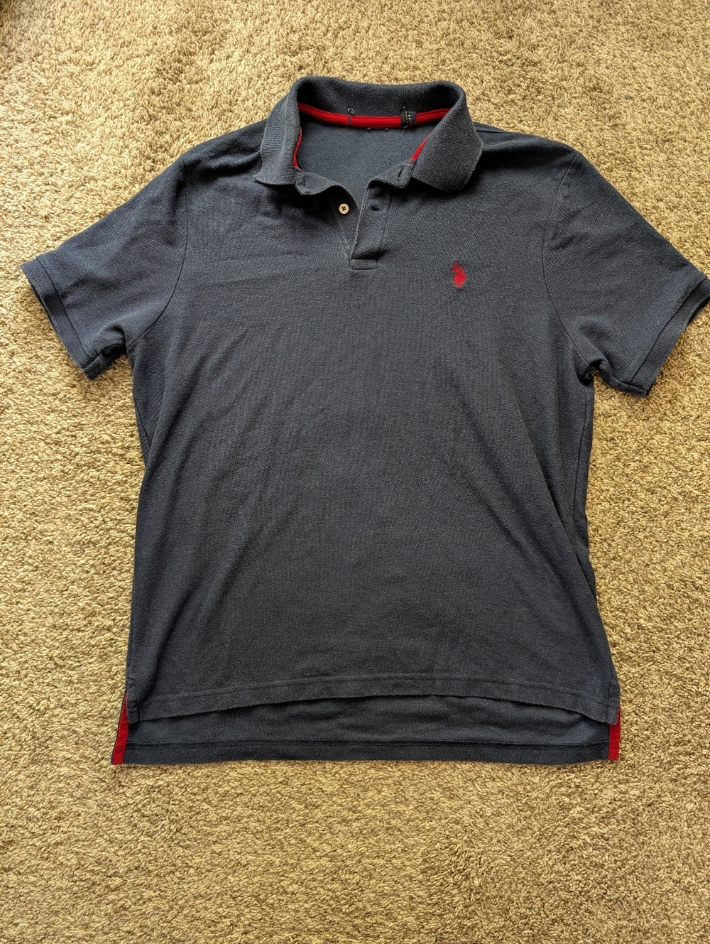 Polo Ralph Lauren Navy Polo Shirt with Red Pony Men's Sz L Preppy
